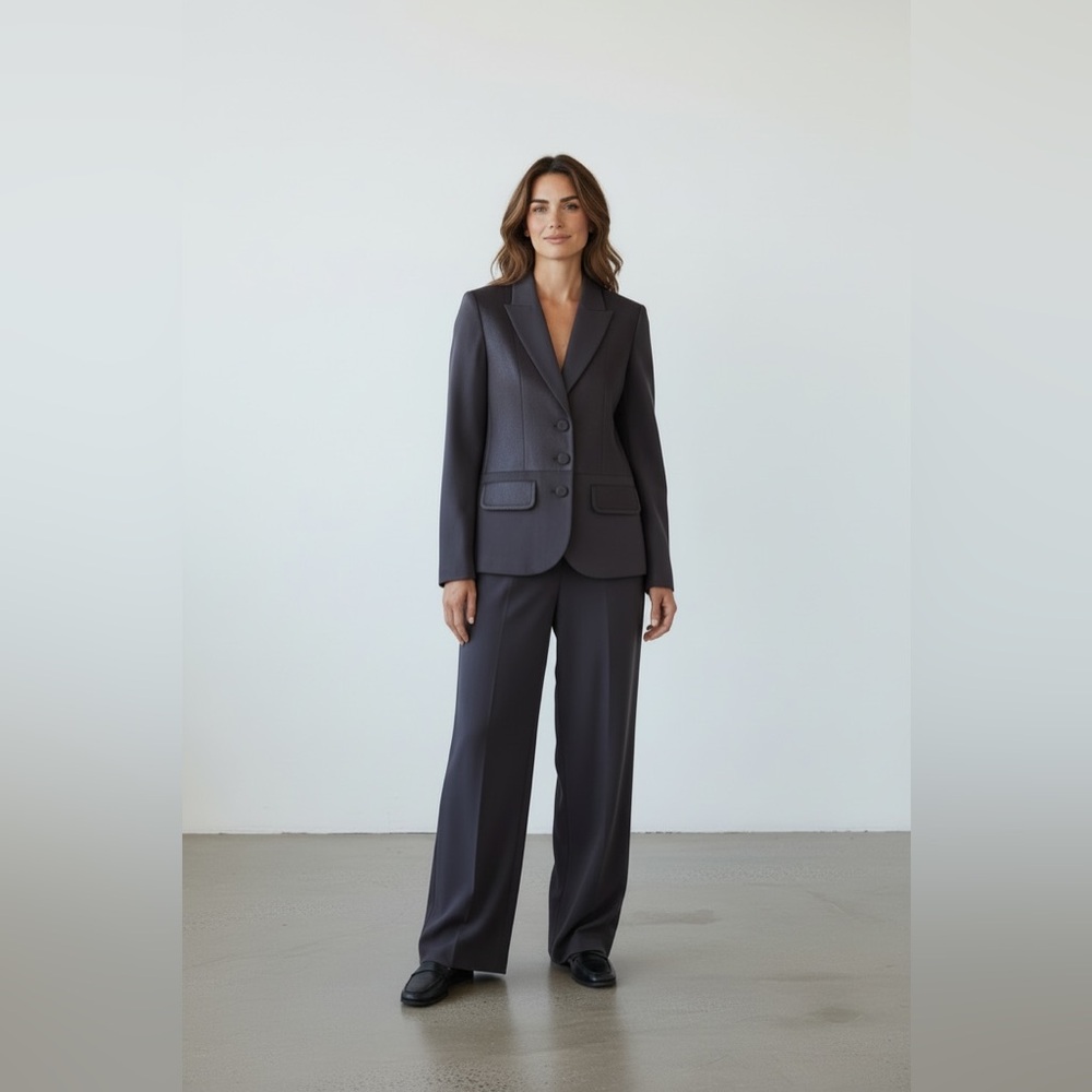 Sonia Rykiel Paris Dark Purple Single-Breasted  Blazer with Satin Panels